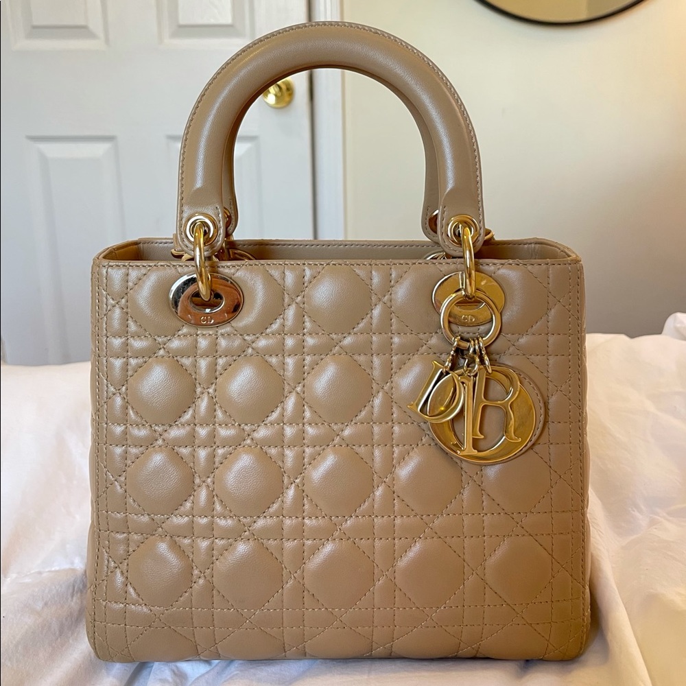 LAST CHANCE ONE HOUR ‼️ Excellent Condition Medium Lambskin Lady Dior Tan/Beige